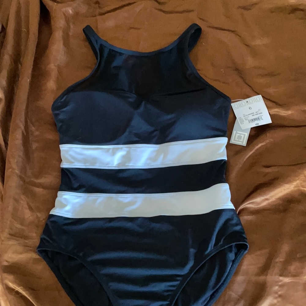 Black and white one piece swim suit